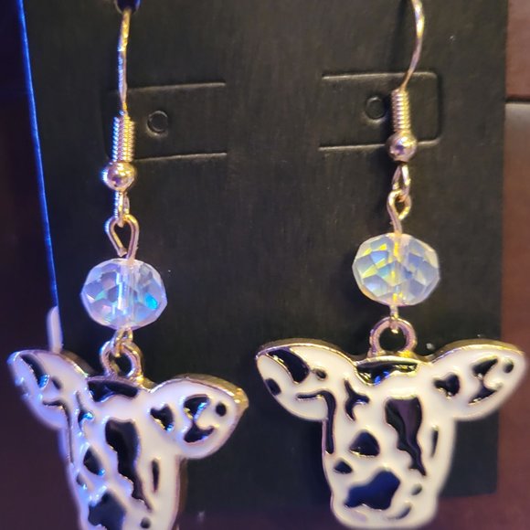 Black Cow Axolotl Charm Earrings - Picture 3 of 4